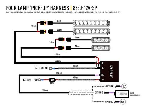 8230-12V-Sp, kit cablage 4 lampes, pick-up, long, lazer 2