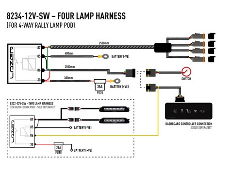 8234-12V-SW, kit câblage 4 lampes, carbon series, lazer 2